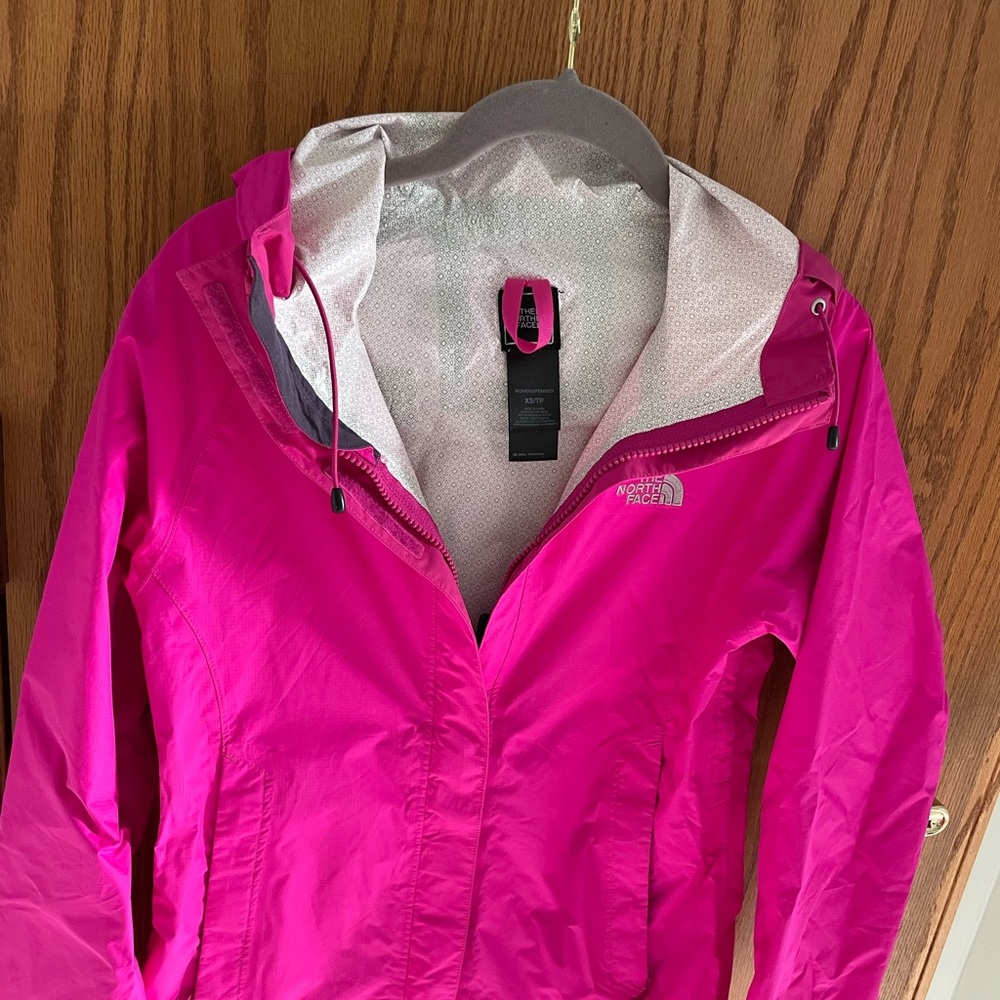 Woman's hot pink north face waterproof jacket